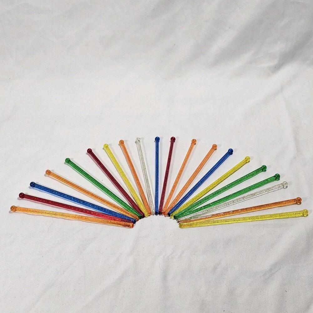 Vintage Swizzle Sticks Set Of 20 Plastic Glitter MCM Barware Multi Color - Picture 2 of 6